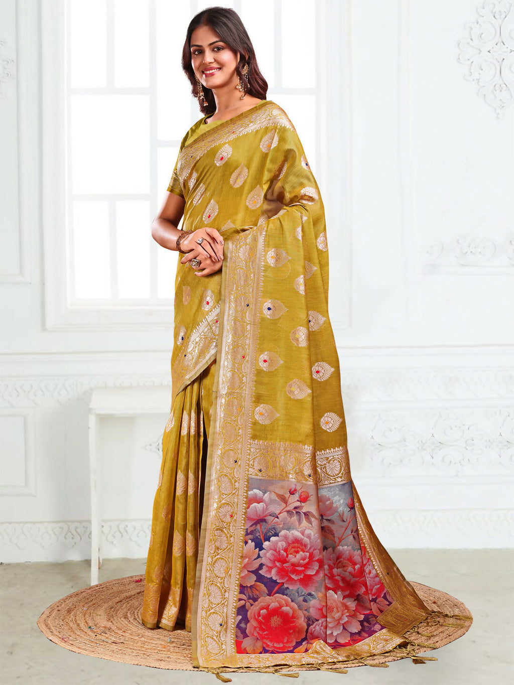 Shree Shyam Fashion Linen Cotton Mhendi Green Saree