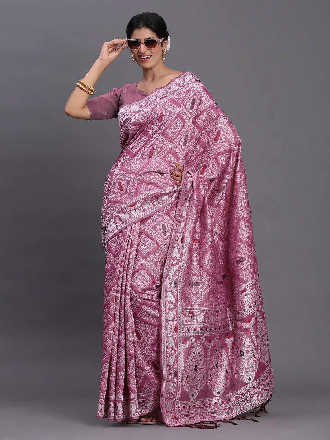 Purple Linen Cotton Saree with Matching Blouse Piece