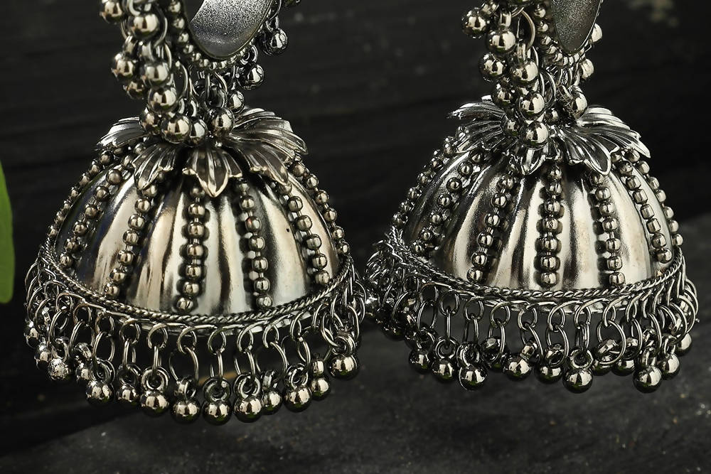 Oxidised Silver-Plated Ghungroo Jhumka Earrings for Traditional Look