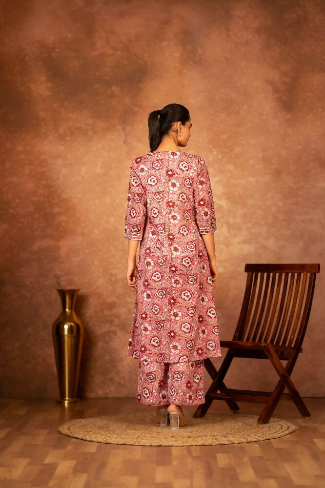 Pink Hand Block Printed Cotton Suit Set for Women