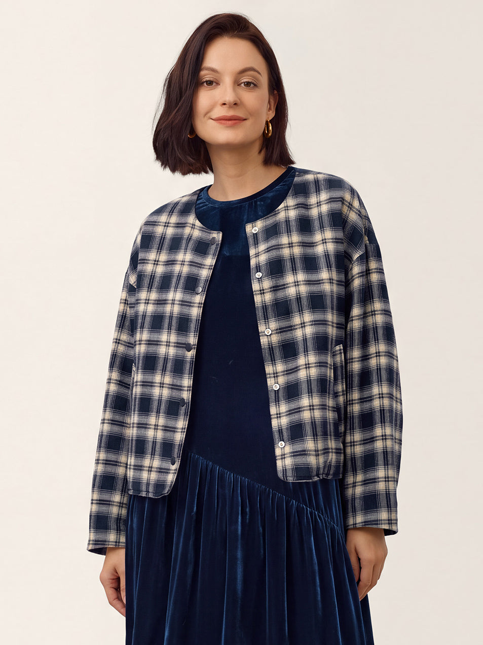 Tencel Linen Reversible Crew Neck Casual Jacket CHLOE