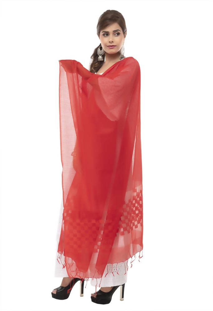 Red Buta Cut Kota Cotton Dupatta with Traditional Accents