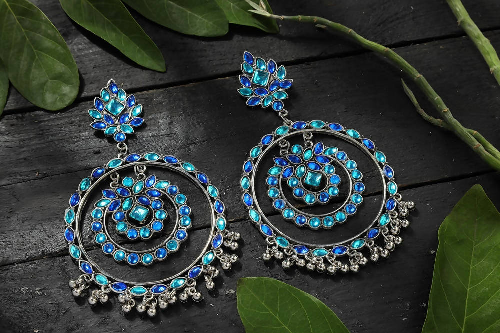 Blue Kundan Circle Dangle Earrings for Women and Girls