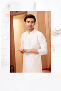 Classic white art silk kurta pyjama set for boys against a neutral background