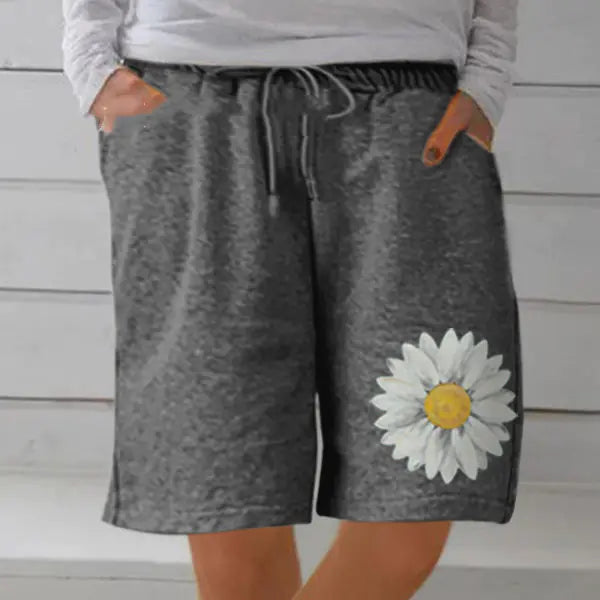Plus Size Women's Cotton Linen Printed Casual Shorts