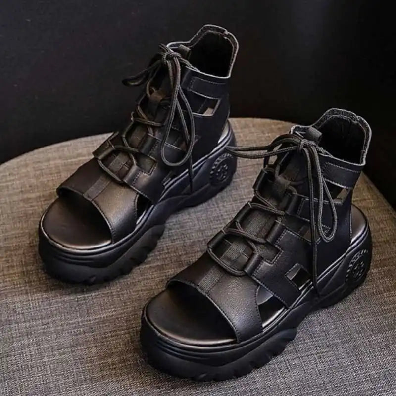 Comfortable Women's Soft Leather Wedge Platform Sandals