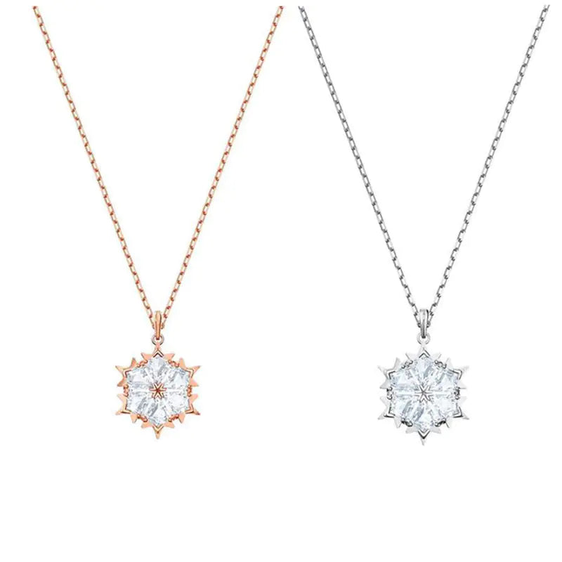 Snowflake Necklace with Silver and Diamond Pendant