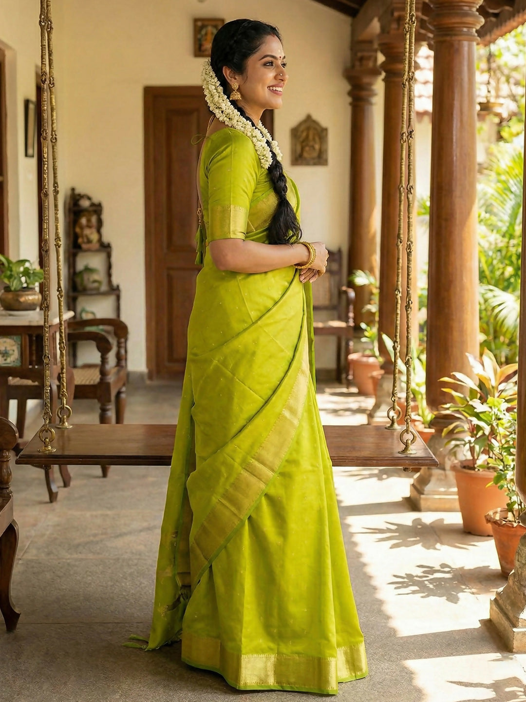 Parrot Green Soft Silk Saree with Matching Blouse Piece