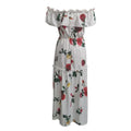 Women Floral Off-Shoulder Maxi Dress White Rose Print - Image 2