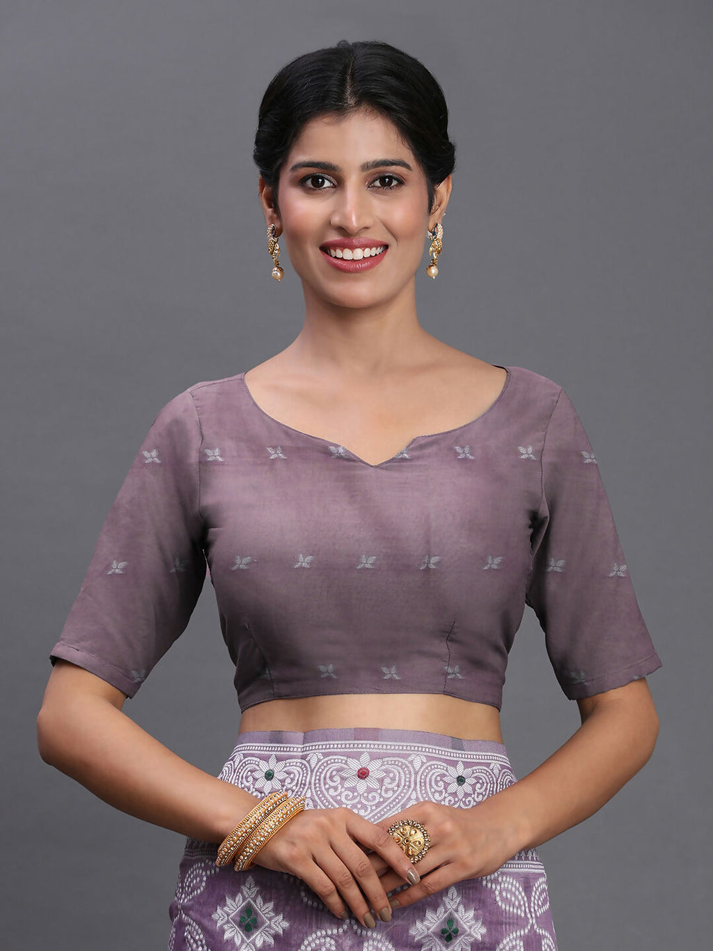 Violet Linen Cotton Saree with Traditional Ethnic Patterns