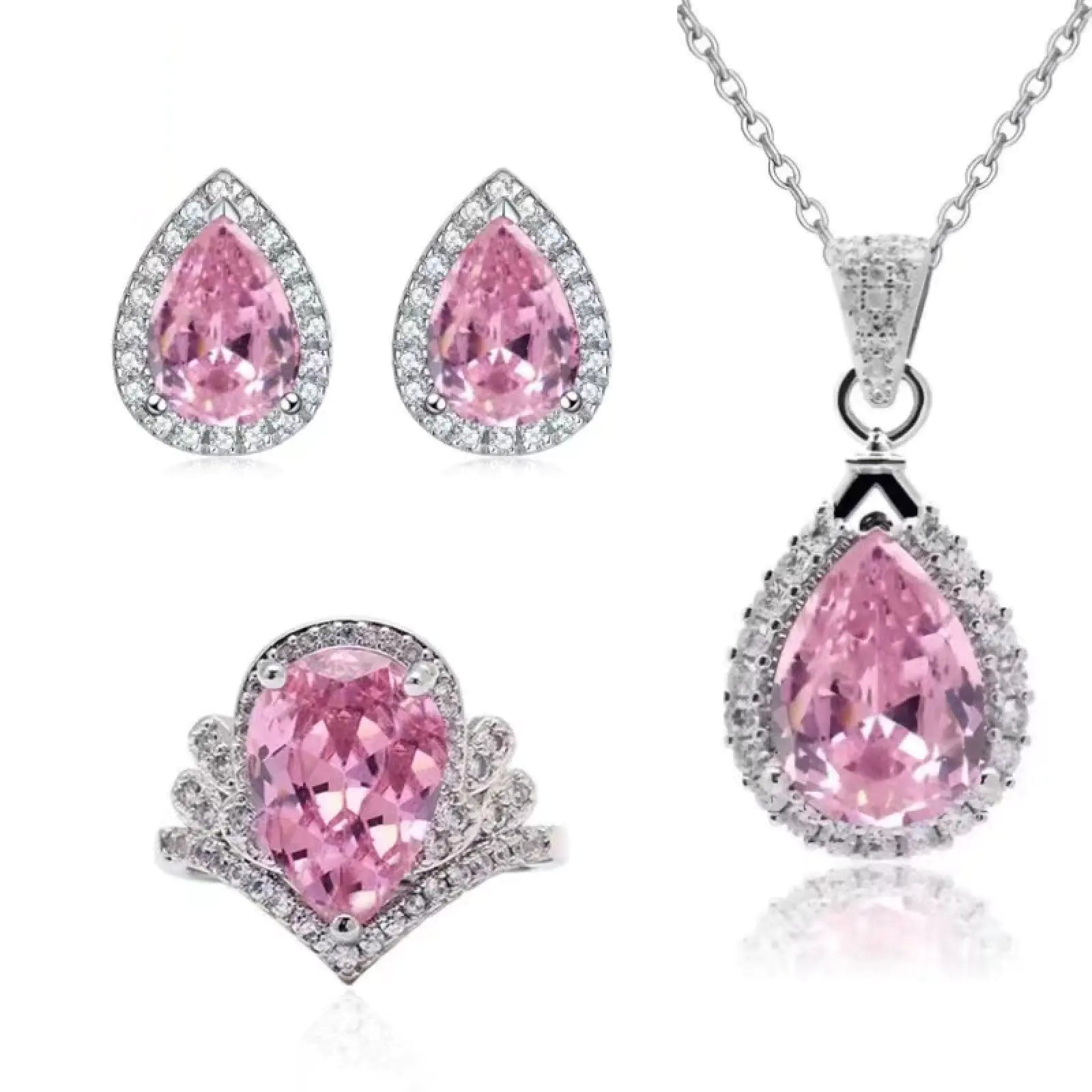 Gemstone Crown Necklace Set with Earrings & Ring