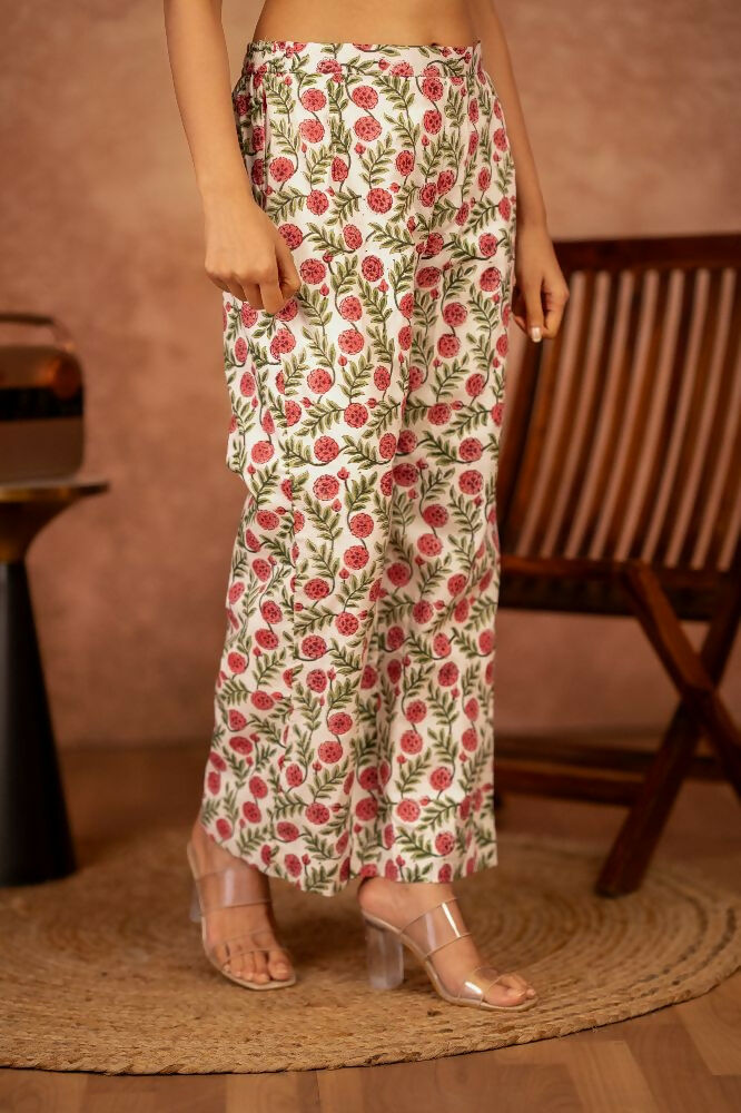 Red Green Hand Block Printed Cotton Suit Set
