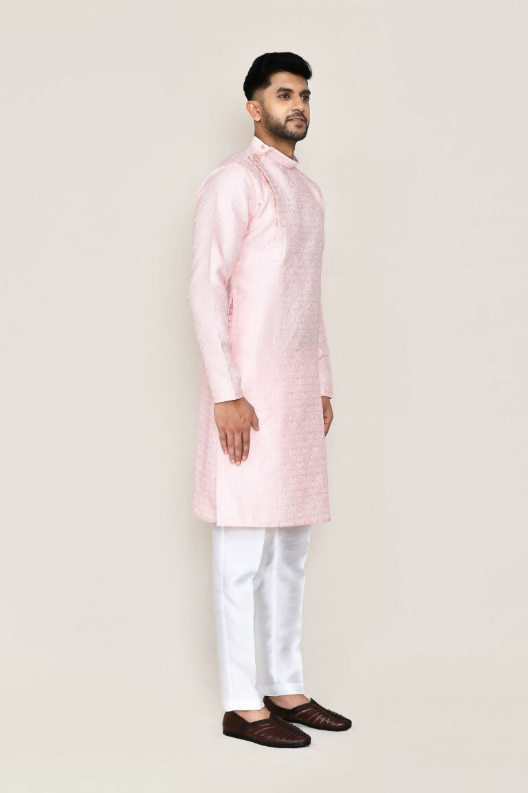 Red Weaving Silk Kurta Set with Straight Fit Pants
