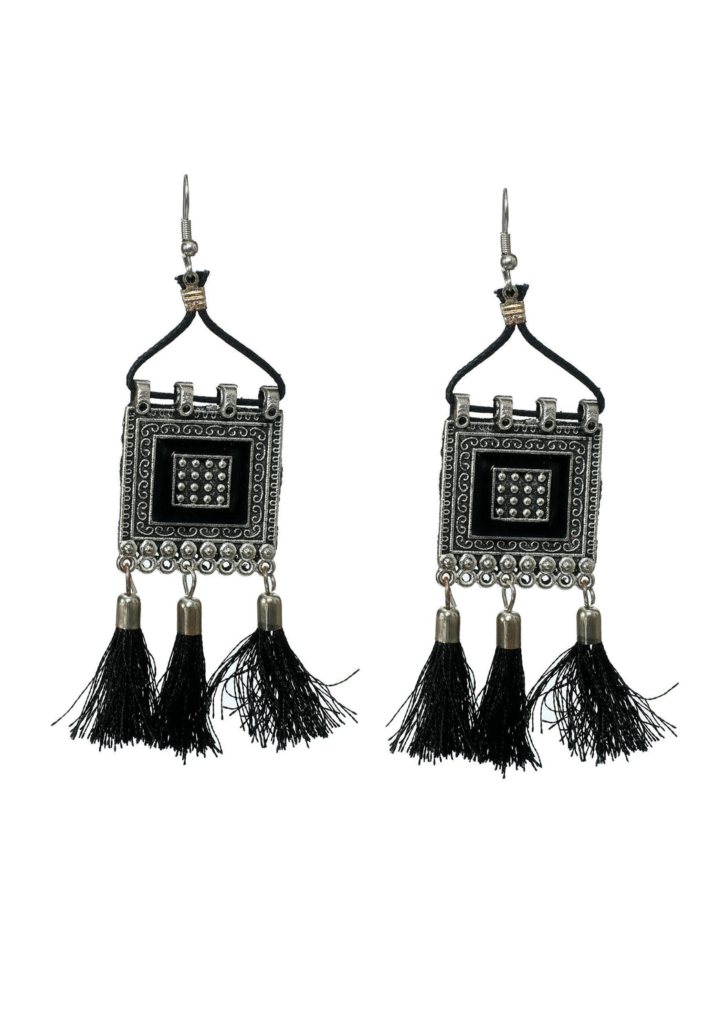 Oxidised Silver-Plated Brass Tassel Choker Necklace for Women