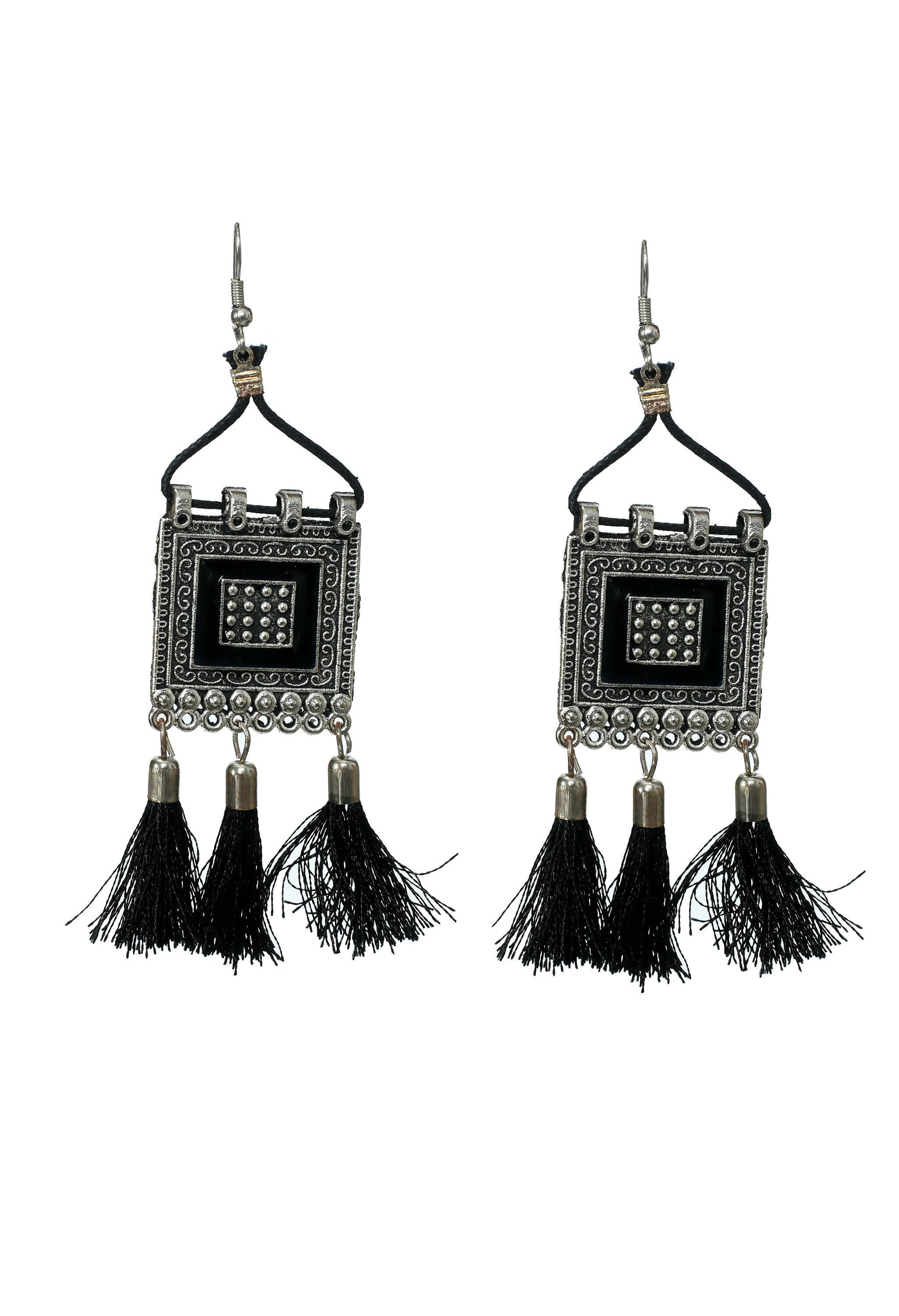Oxidised Silver-Plated Brass Tassel Choker Necklace for Women