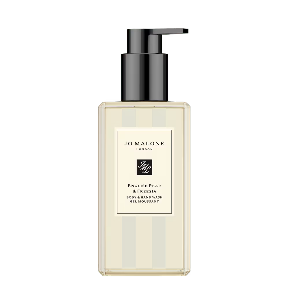 Jo Malone English Pear & Freesia Body & Hand Wash bottle on a neutral background