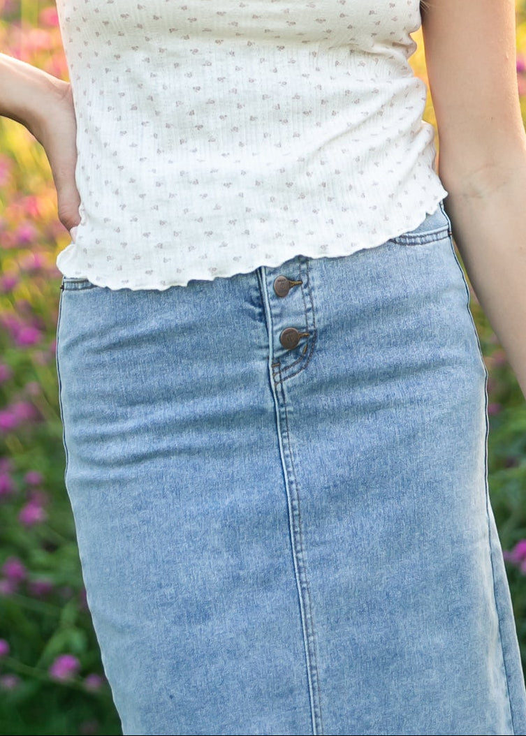 Josie A-Line Denim Midi Skirt | Light Blue Classic
