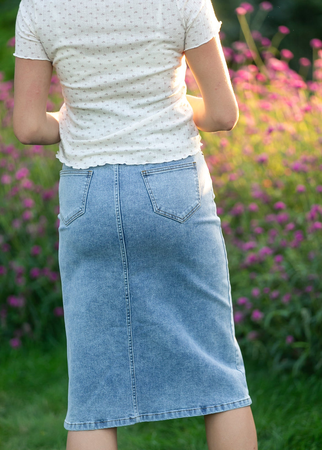 Josie A-Line Denim Midi Skirt | Light Blue Classic