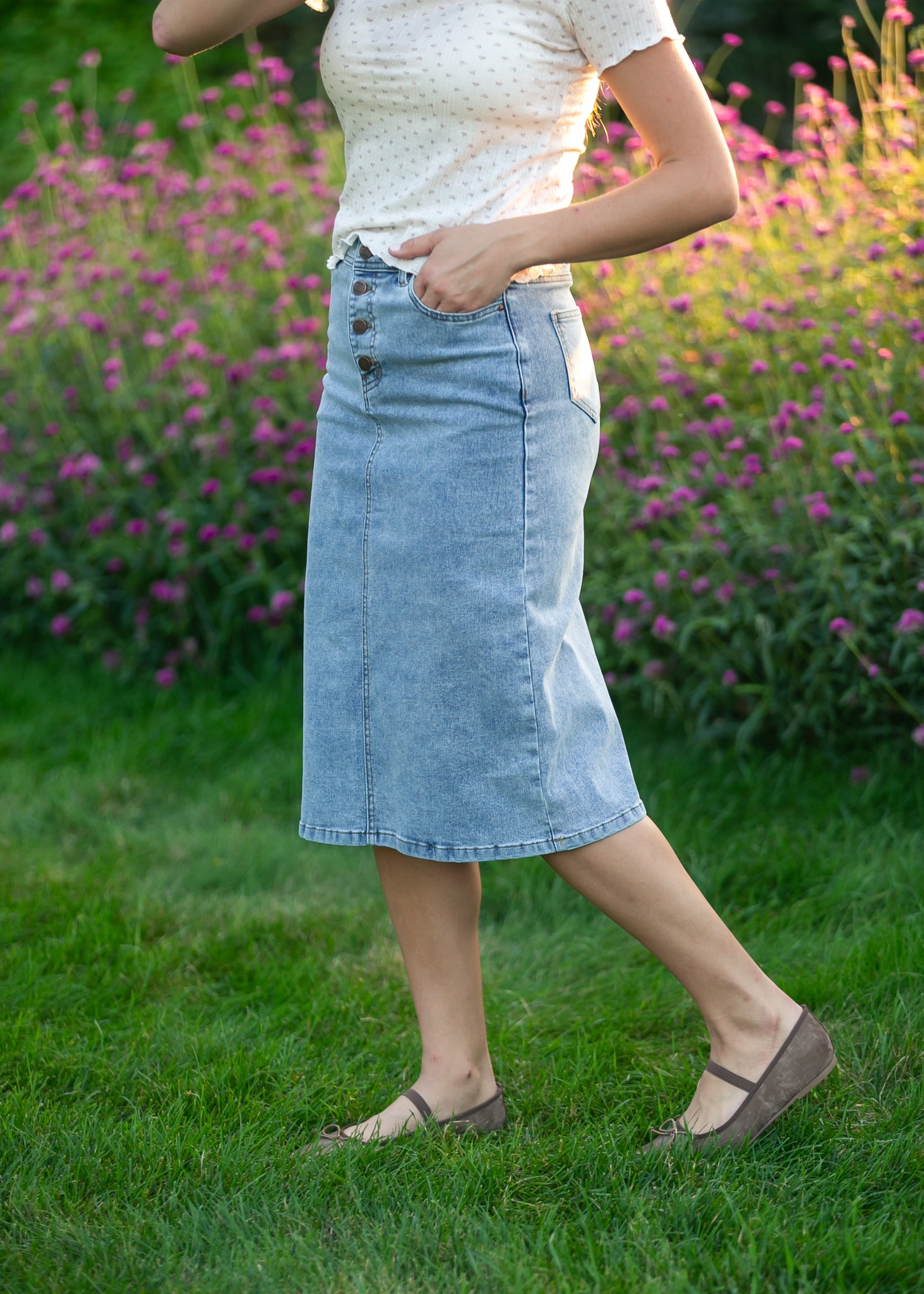 Josie A-Line Denim Midi Skirt | Light Blue Classic
