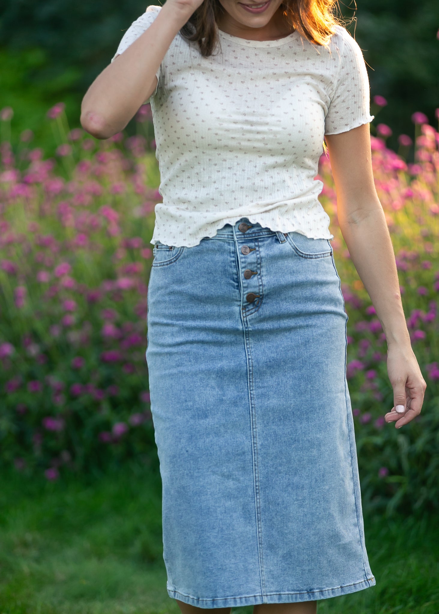 Josie A-Line Denim Midi Skirt | Light Blue Classic