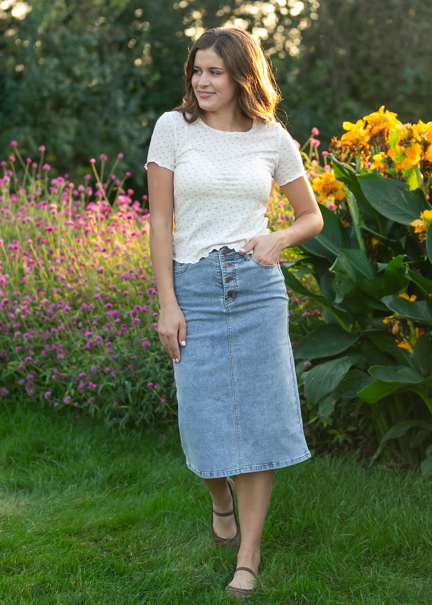 Josie A-Line Denim Midi Skirt | Light Blue Classic