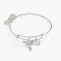 Alex And Ani charm bangle featuring two hummingbird charms.