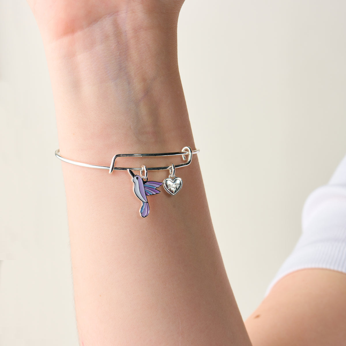 Joy Hummingbird Duo Charm Bangle Bracelet