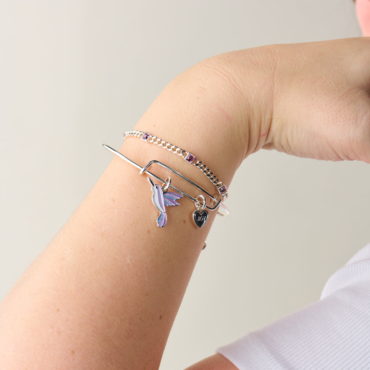 Joy Hummingbird Duo Charm Bangle Bracelet