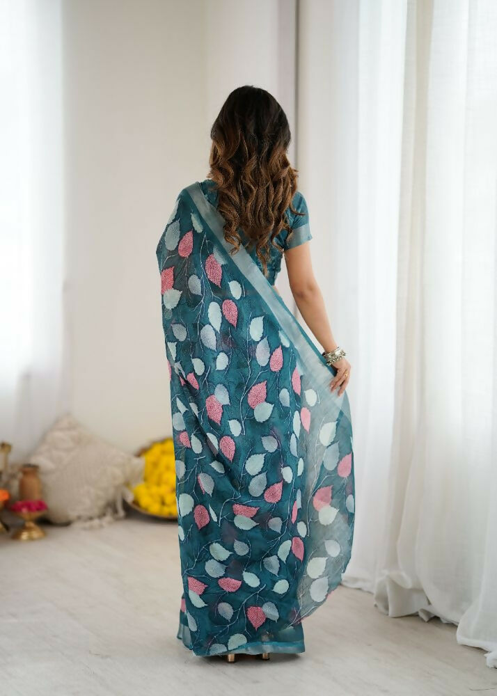 PR Fashion Morpich Linen Patta Printed Saree