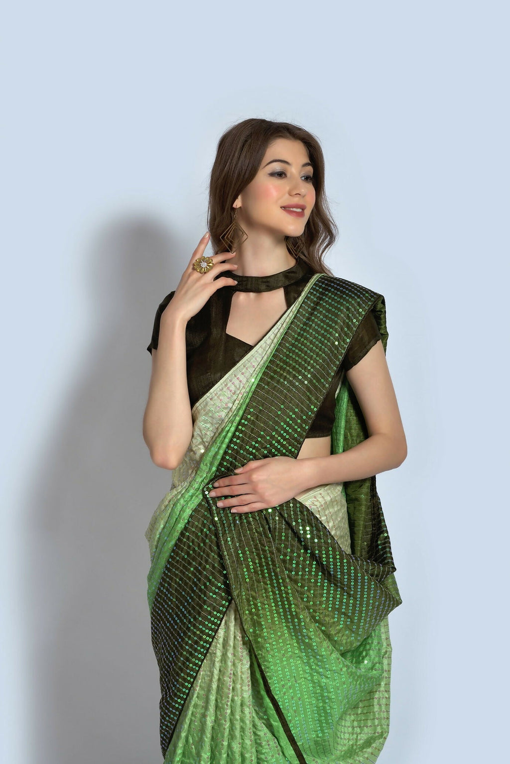 Light Green Vichitra Silk Embroidered Party Wear Saree