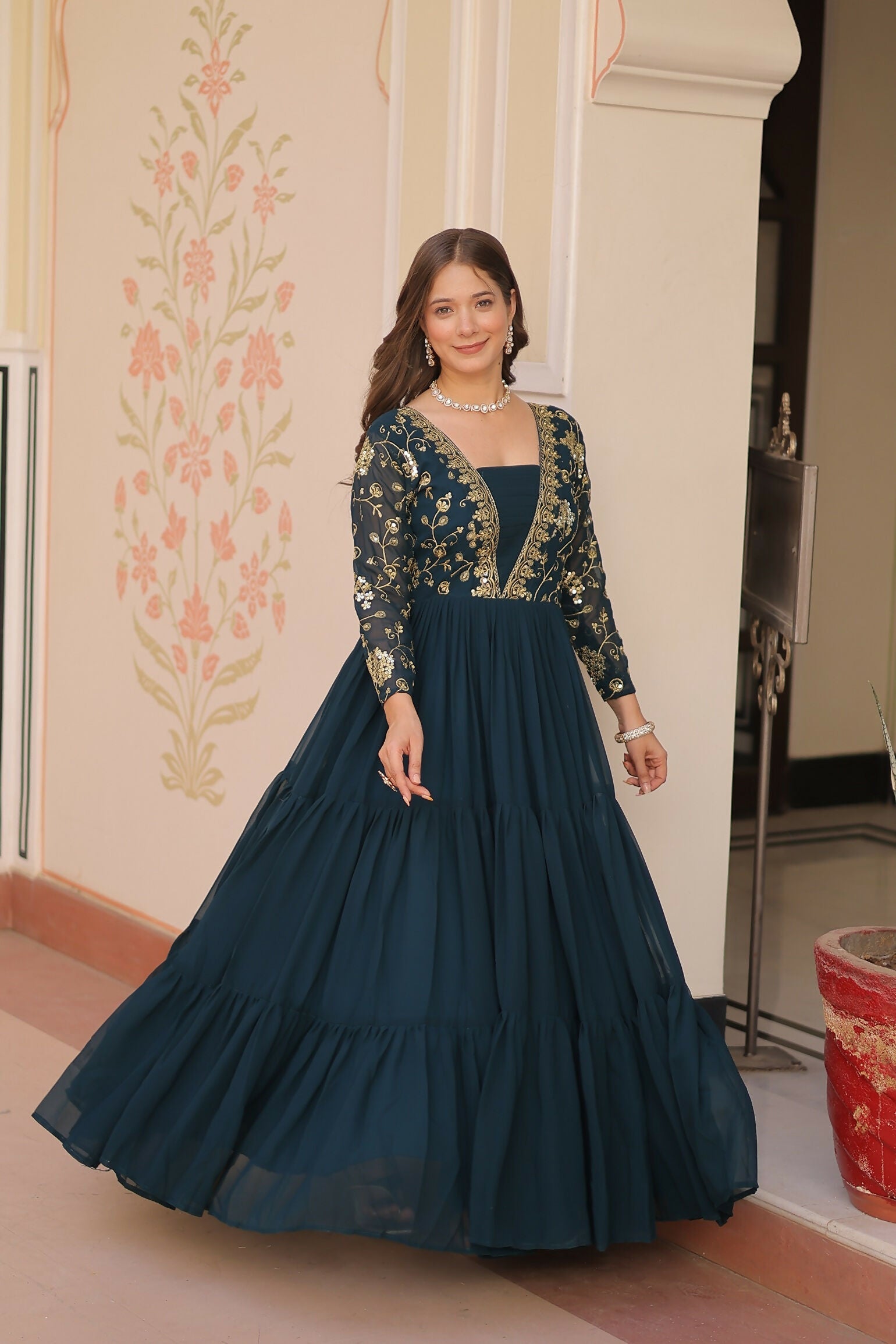 Rama Georgette Sequence Embroidery Dress for Women