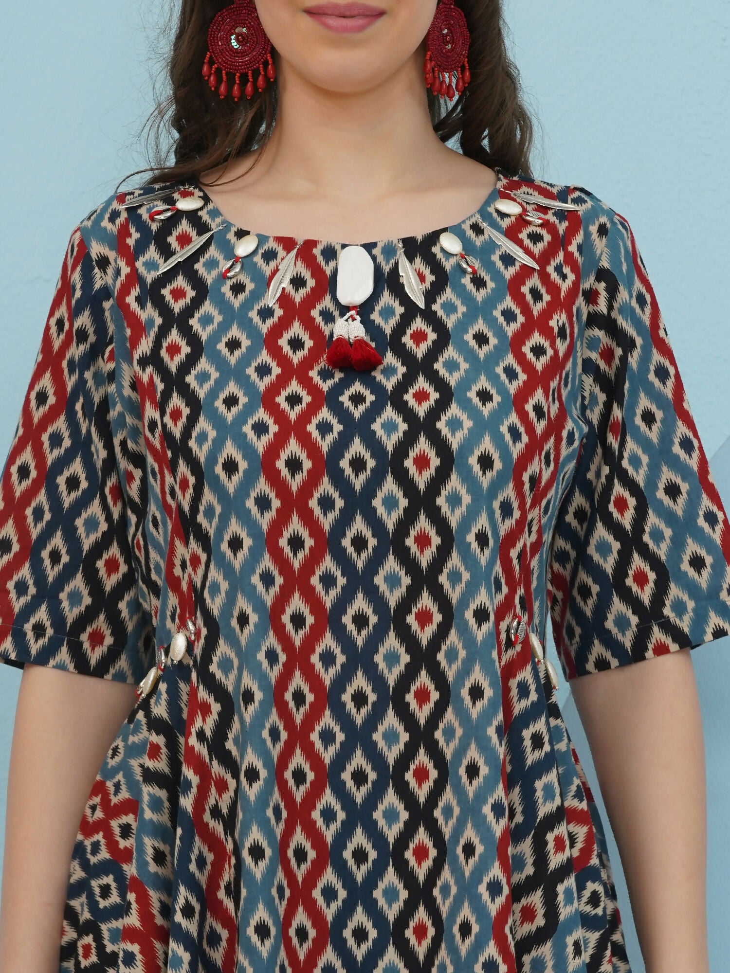 Blue Red Ikkat Printed Cotton Co-ord Set
