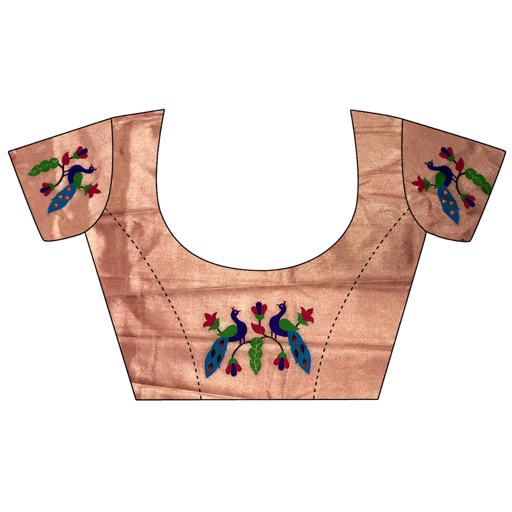 Light Orange Tissue Paithani Saree with Peacock and Floral Motifs