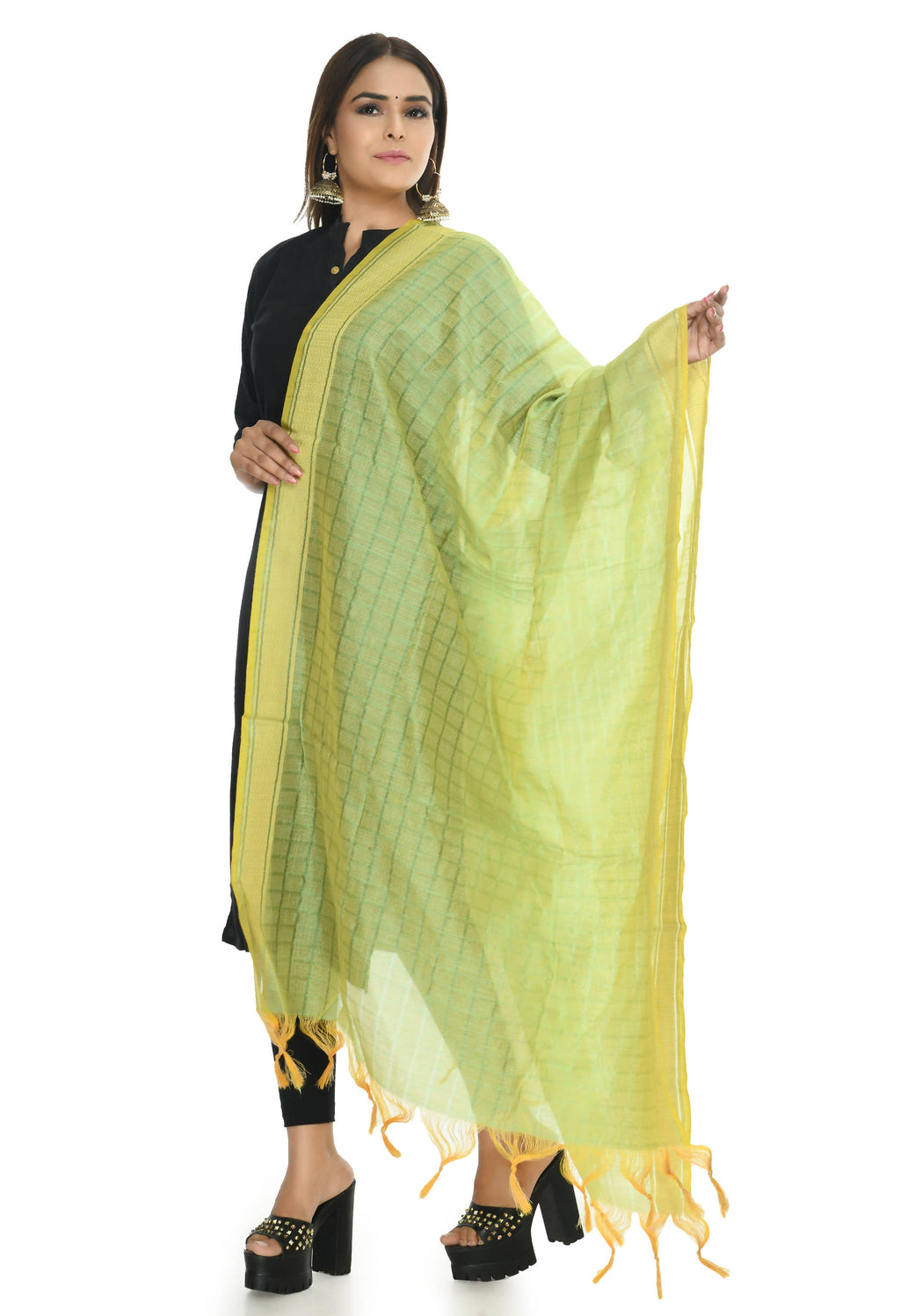 Pista Green Handloom Cotton Dupatta - Lightweight Ethnic Stole