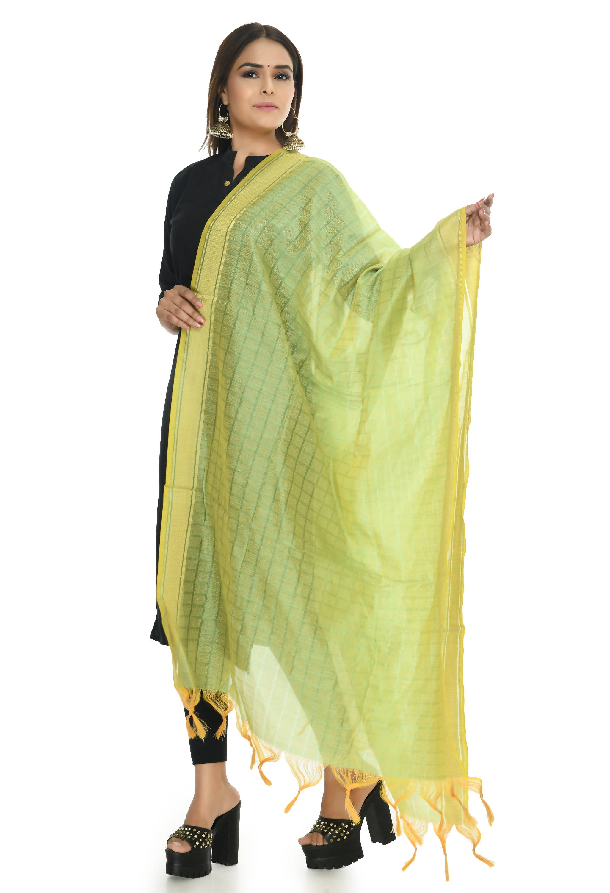 Pista Green Handloom Cotton Dupatta - Lightweight Ethnic Stole