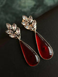 Large red Monalisa stone partywear earrings in oxidized brass