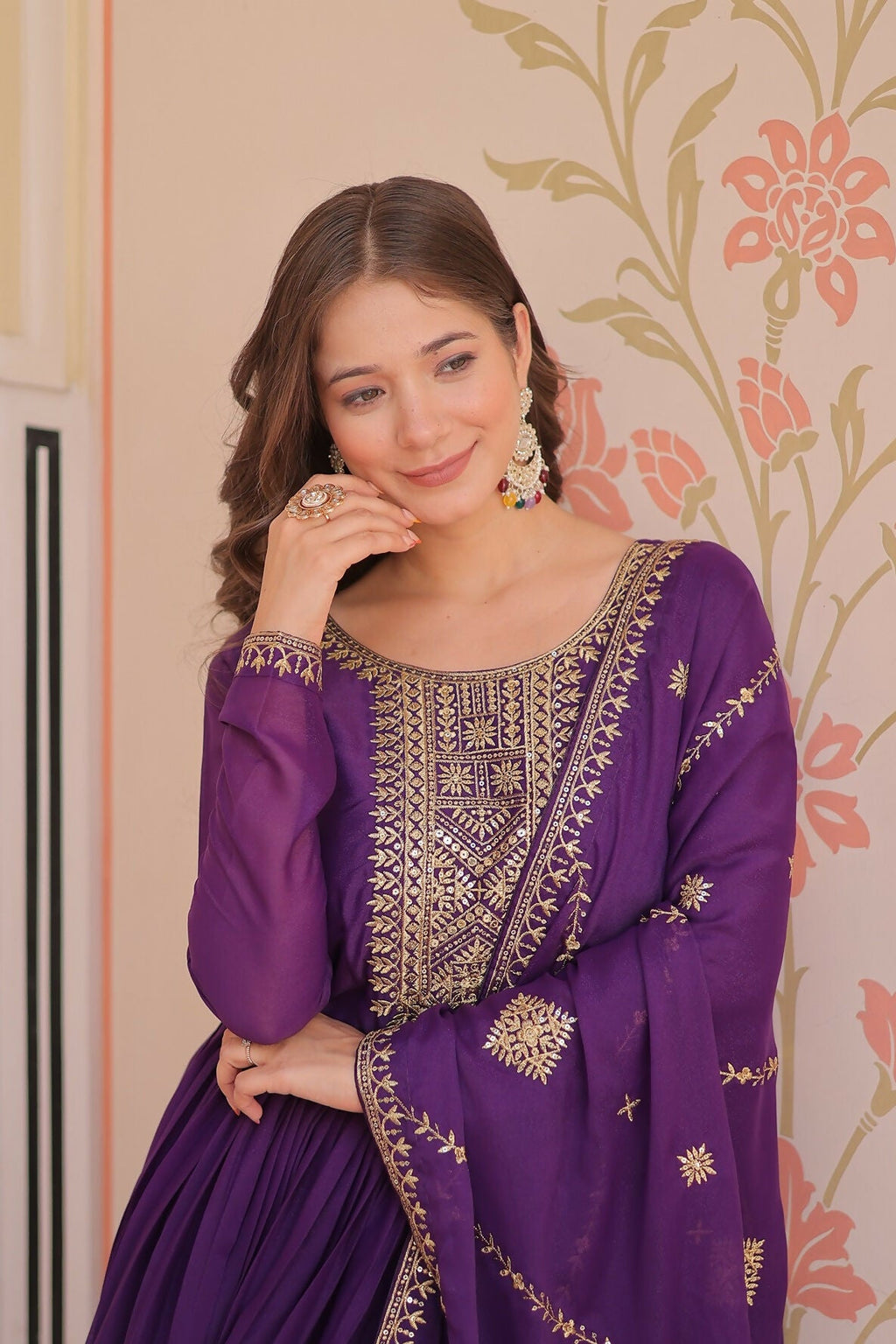 Joban Fashion Purple Georgette Sequence Embroidery Work Kurta Set