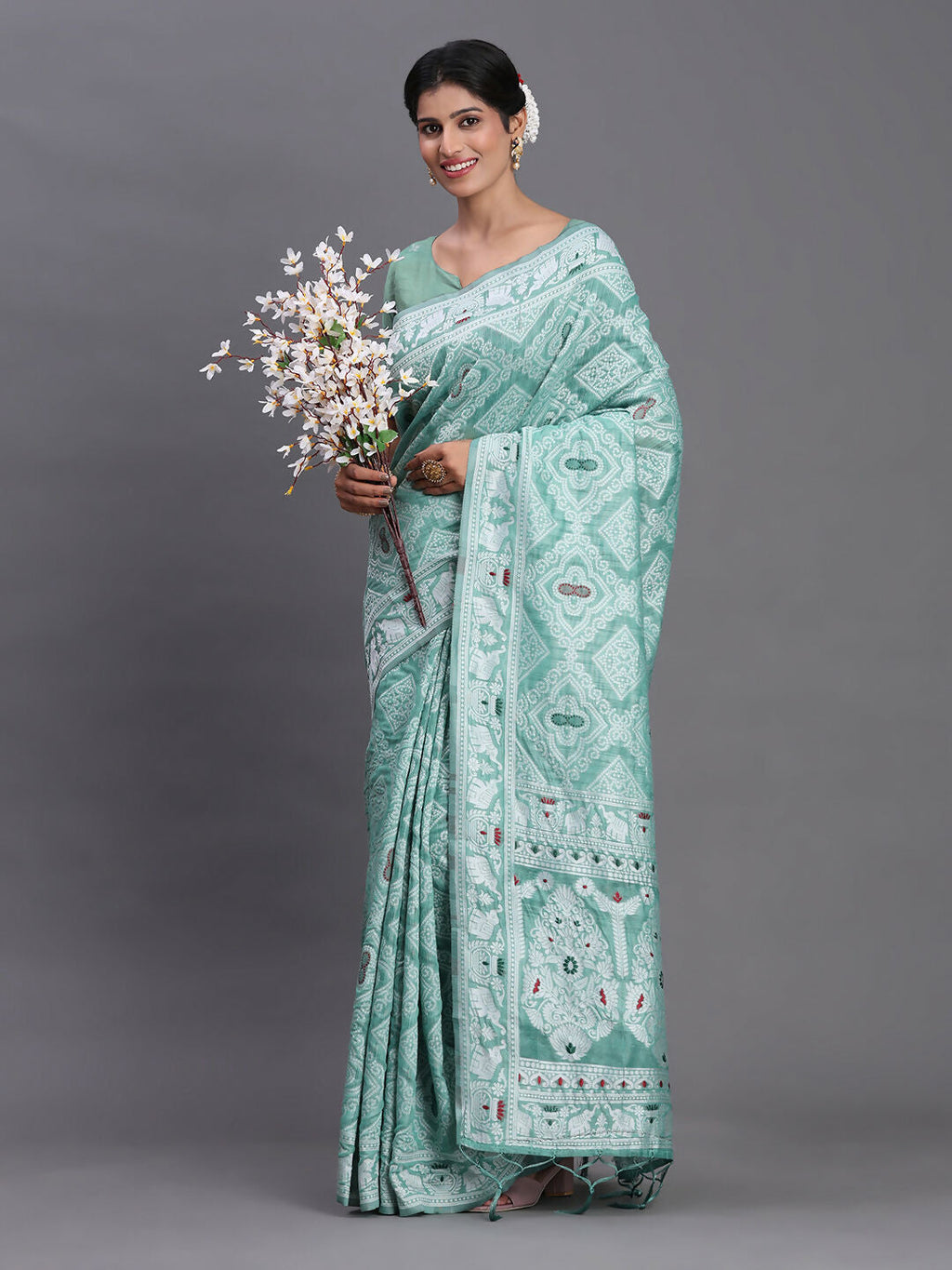 Shree Shyam Fashion Linen Cotton Sea Green Saree