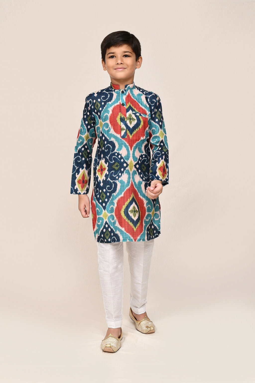 Kids Pure Cotton Multicolor Kurta with Straight Fit Pant Set