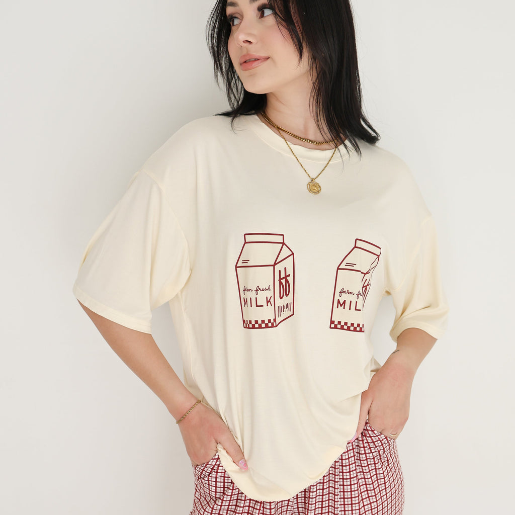 Women's Bamboo Lounge Set Milk and Window Pane Print - Image 7