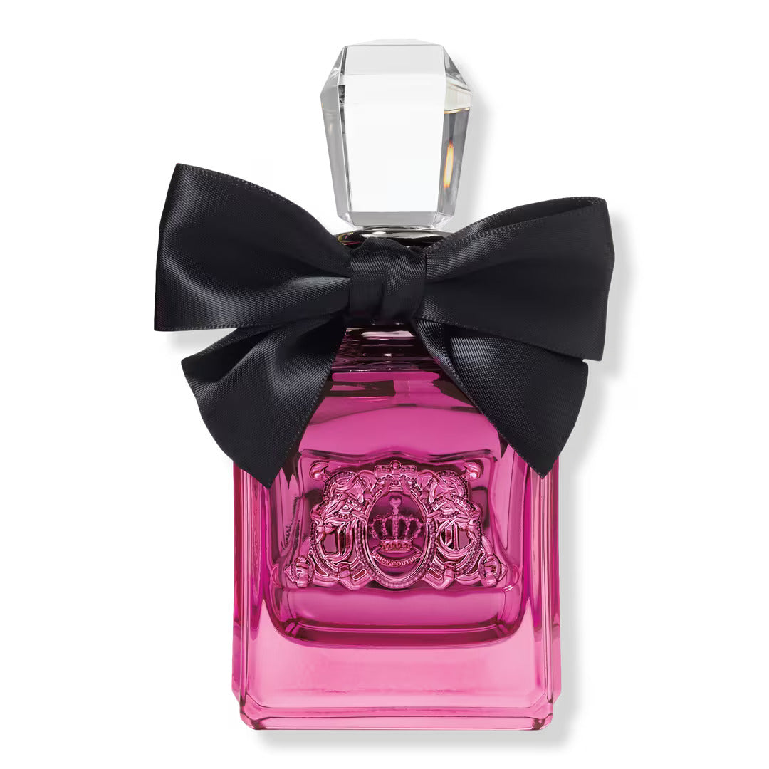 Viva La Juicy Noir Eau de Parfum bottle in 3.4 OZ size with signature ribbon detail.