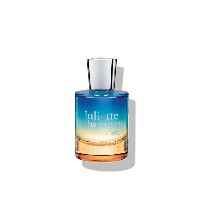 Juliette Has A Gun Vanilla Vibes Eau de Parfum 3.4 OZ bottle with minimalist blue and amber aesthetic