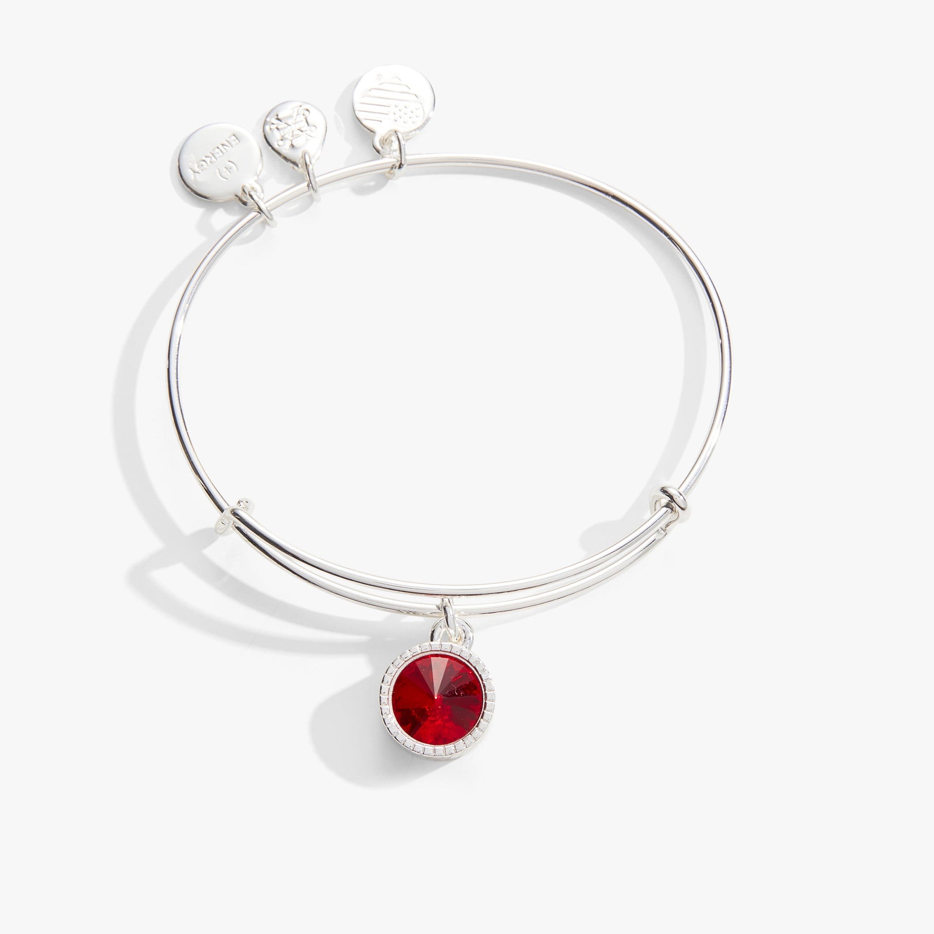 July birthstone charm bangle featuring a red Light Siam crystal