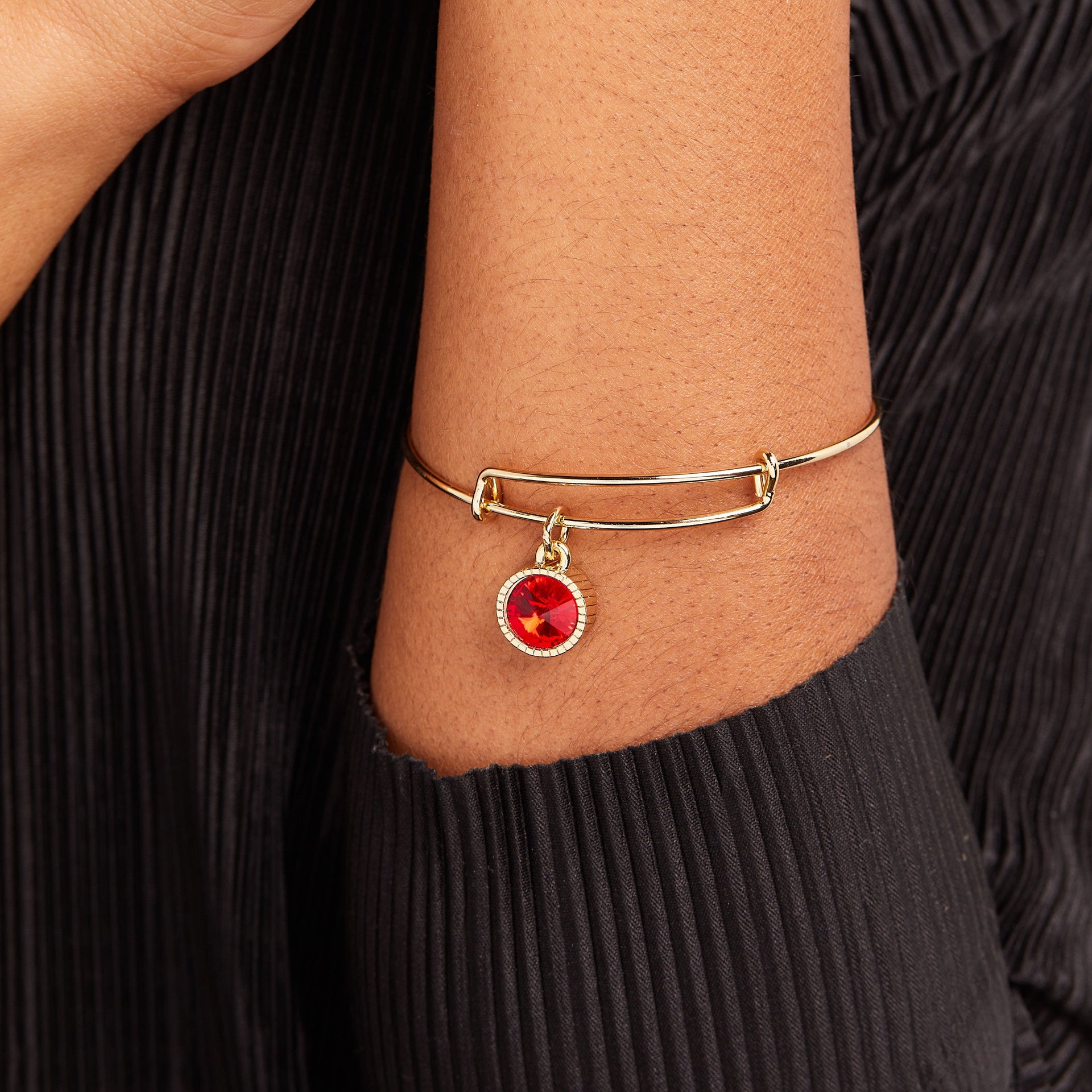 July Birthstone Ruby Crystal Expandable Charm Bangle Bracelet