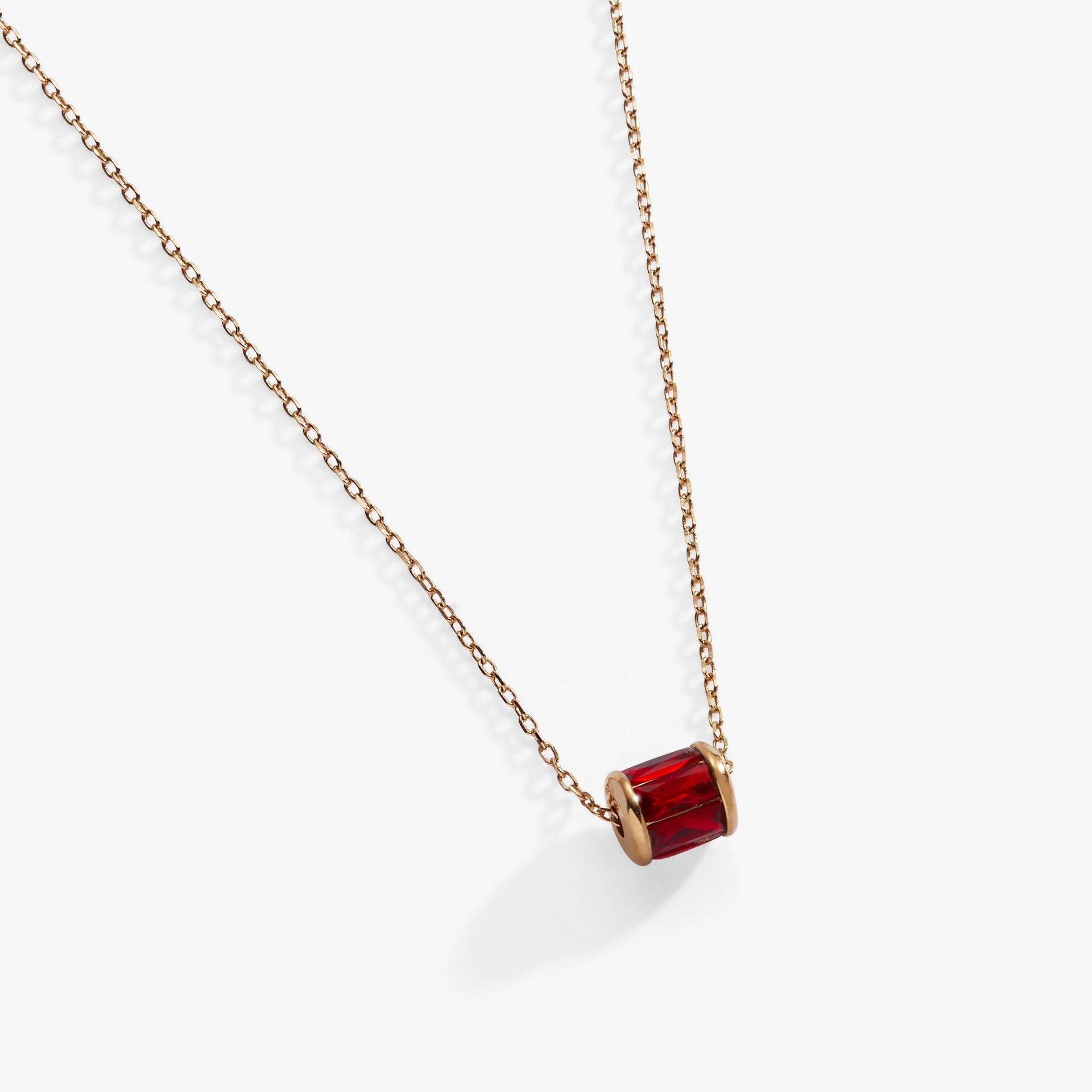 July Birthstone Ruby Baguette Pendant Necklace in Sterling Silver