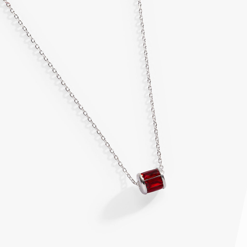July Birthstone Ruby Baguette Pendant Necklace in Sterling Silver