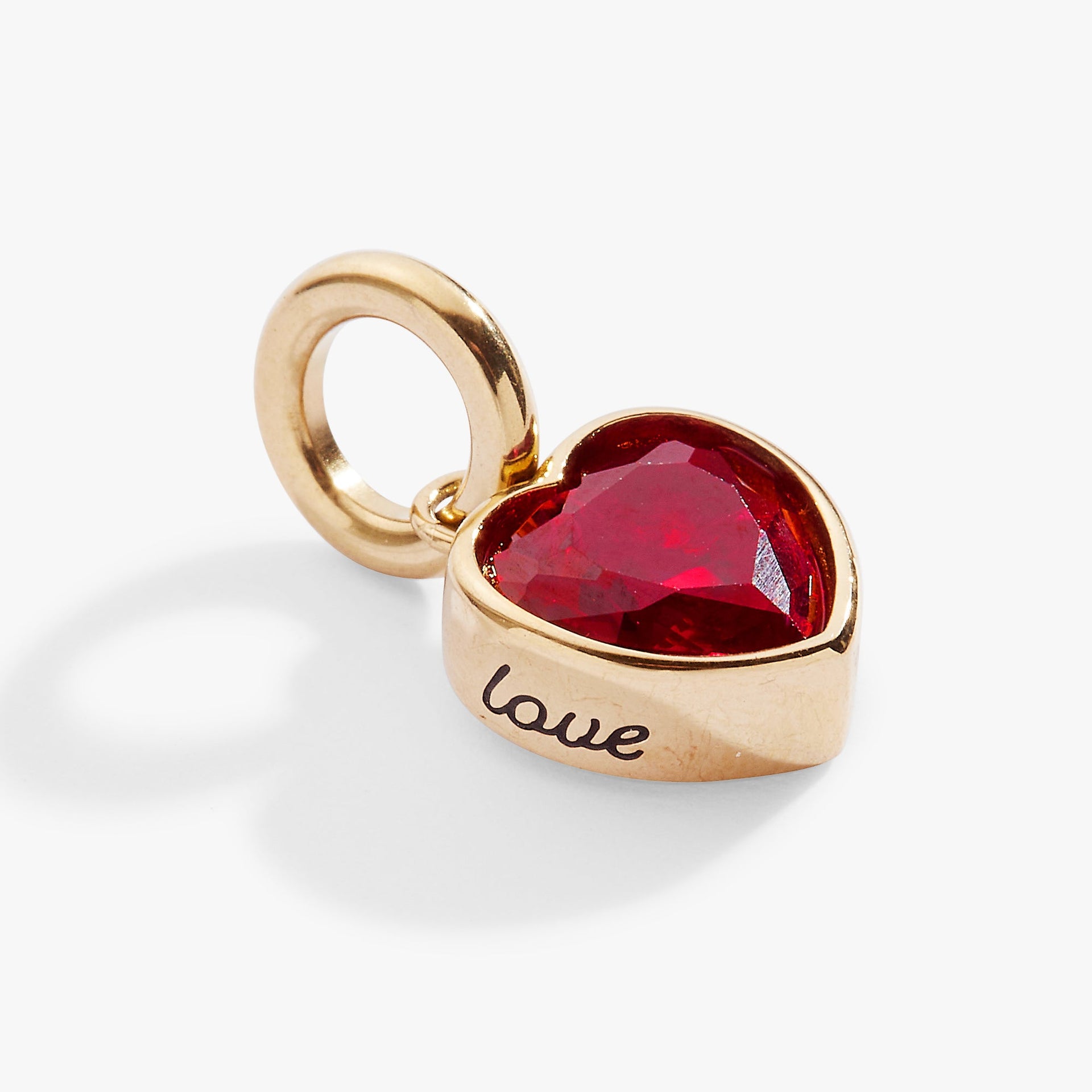 July Heart Birthstone Charm with Ruby Colored Cubic Zirconia