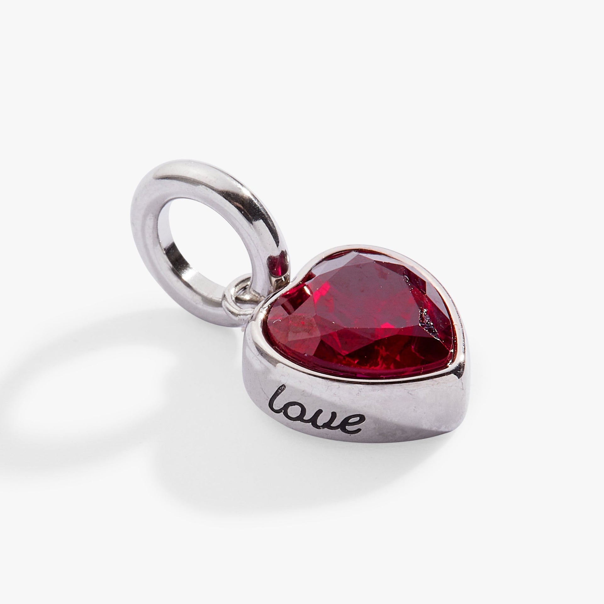 July Heart Birthstone Charm with Ruby Colored Cubic Zirconia