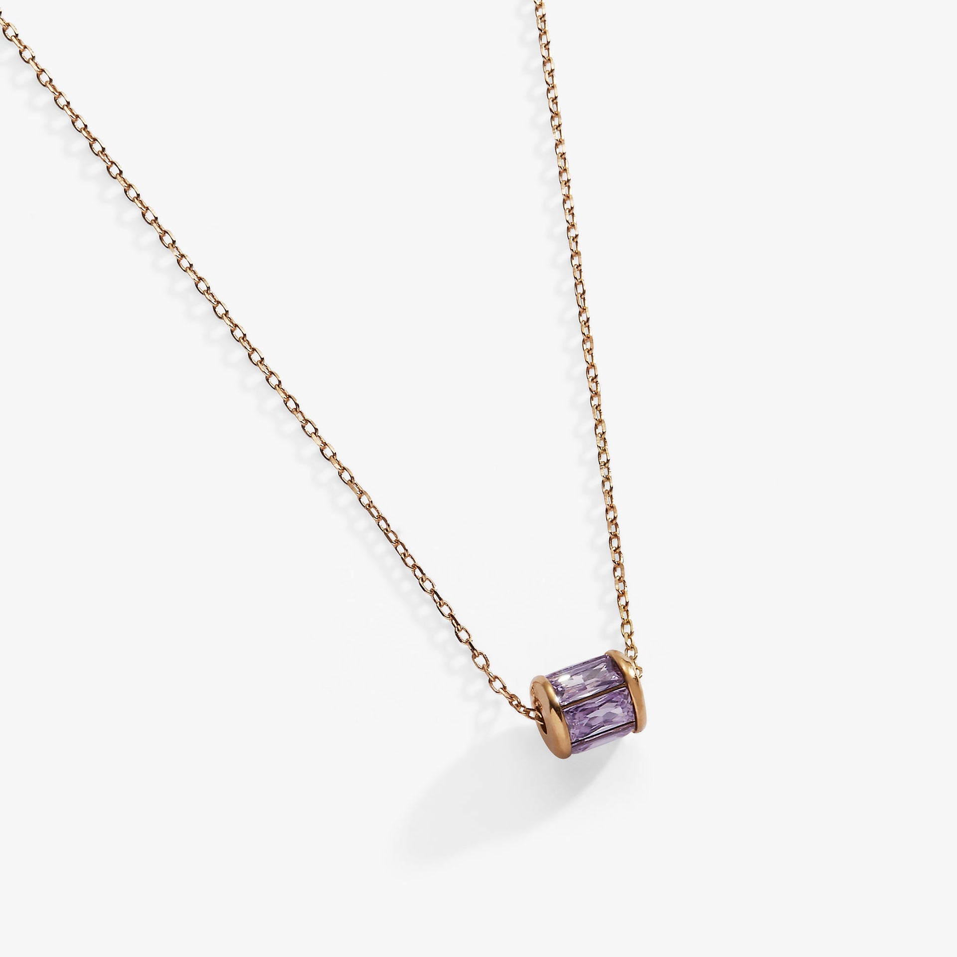 June Birthstone Pendant Necklace in 14K Gold with Amethyst Crystal