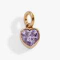 June birthstone heart charm with faceted alexandrite-colored stone and Luck engraving